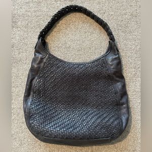 TANO Black Woven Leather Bucket Shoulder Bag